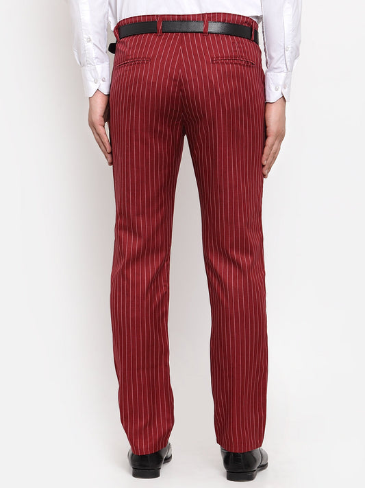 Jainish Men's Red Cotton Striped Formal Trousers ( FGP 255Maroon ) | Swadesiicart