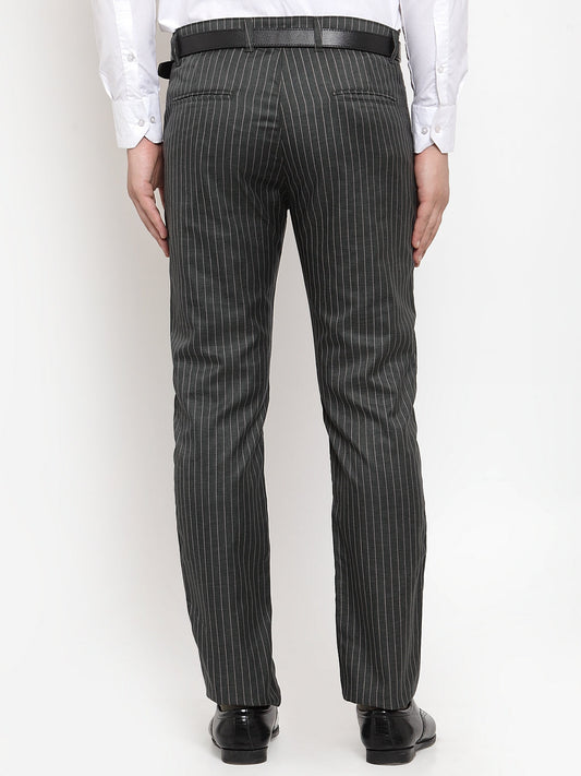 Jainish Men's Green Cotton Striped Formal Trousers ( FGP 255Olive ) | Swadesiicart