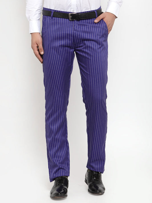 Jainish Men's Blue Cotton Striped Formal Trousers ( FGP 255Royal-Blue ) | Swadesiicart