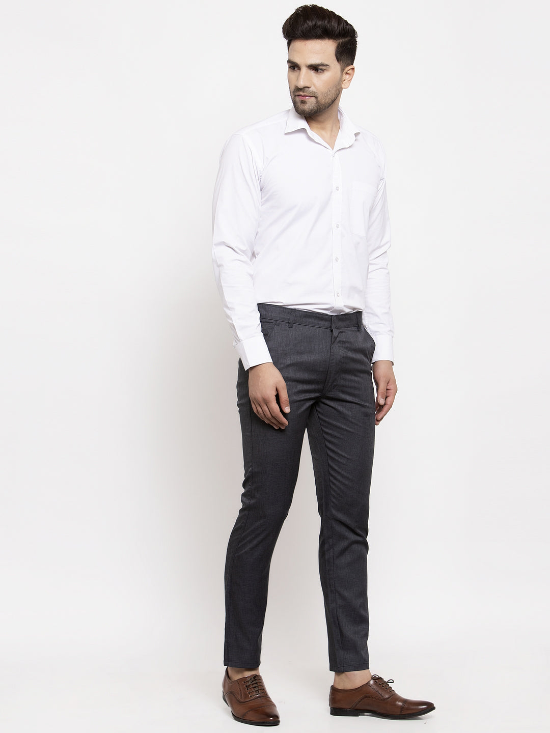 Jainish Men's Black Cotton Solid Formal Trousers ( FGP 258Charcoal ) | Swadesiicart