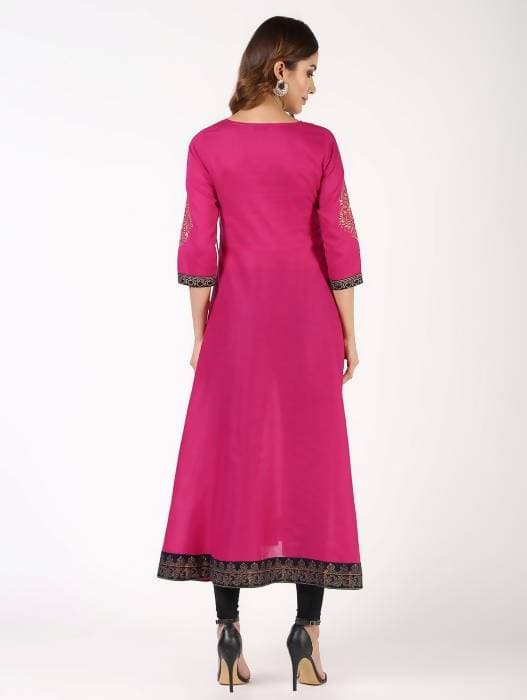 Aniyah Cotton Block Print Angrakha Kurta In Magenta (AN-148K) - Swadesiicart
