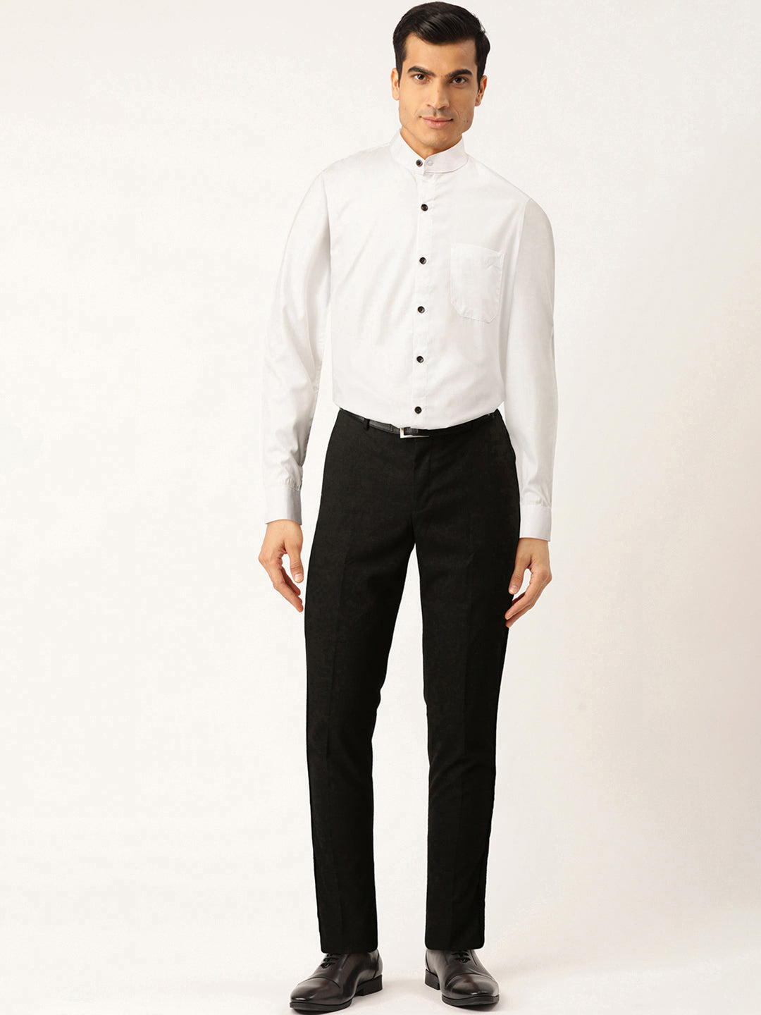Jainish White Men's Cotton Solid Mandarin Collar Formal Shirts ( SF 726White ) | Swadesiicart