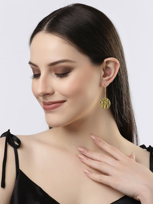 NVR Women Gold-Polished Fish Hook Circle Drop Earrings - NR Retail-NVR