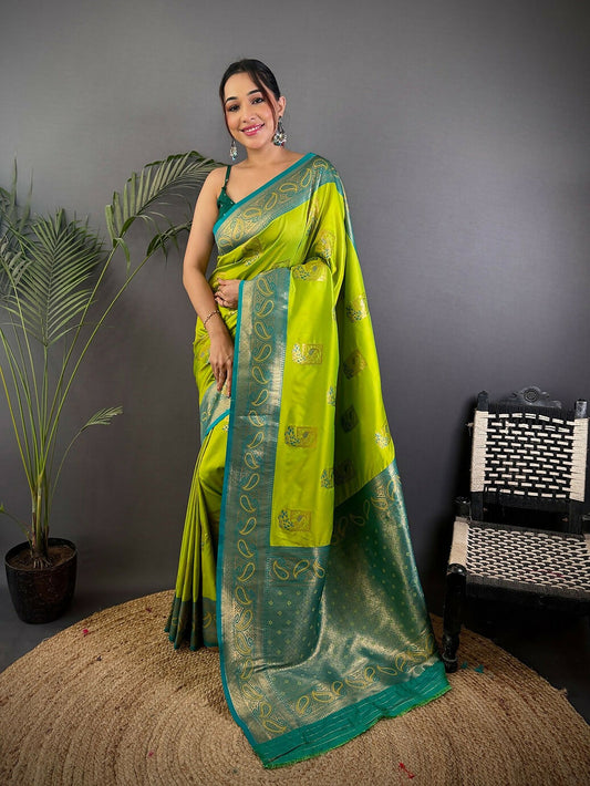 Joban Fashion Teal Peacock Banarasi Silk Sarees | Swadesiicart