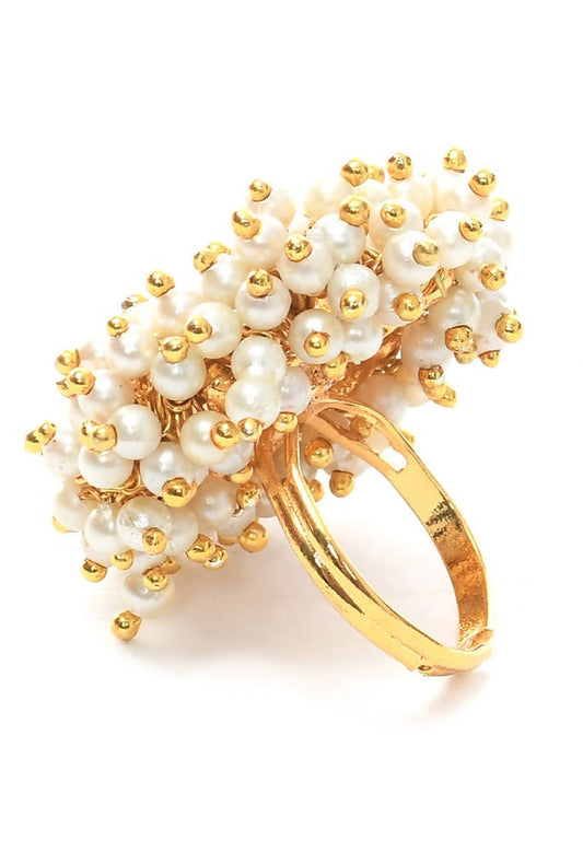 Mominos Fashion Gold-Polished with Pearls Ring | Swadesiicart