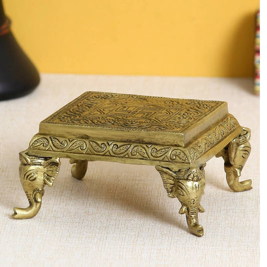 eCraftIndia Gold-Toned Handcrafted Traditional Pooja Chowki With Swastik | Swadesiicart
