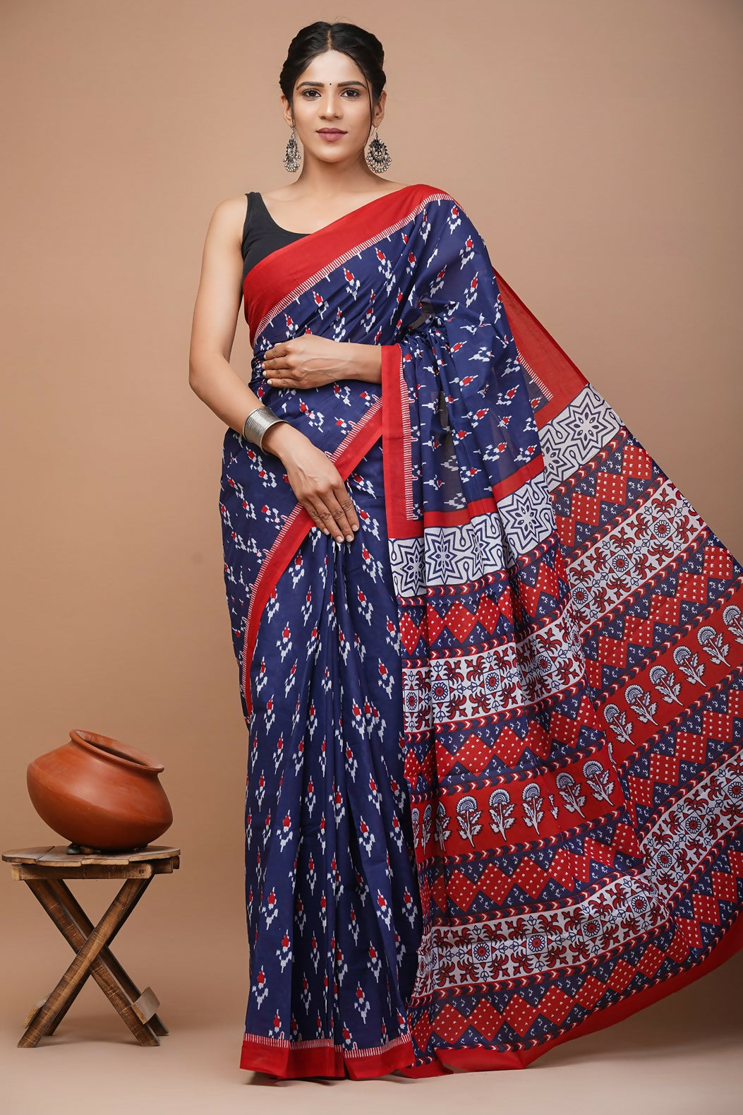 Exclusive Collection Blue Beautiful Mulmul Cotton Saree - Swadesiicart