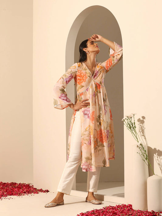 Pomcha Jaipur Peach Gul Ruhani Suit Set | Swadesiicart