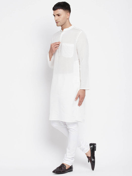Even Apparels Pure Cotton Men's Kurta With Band Collar in White Color | Swadesiicart