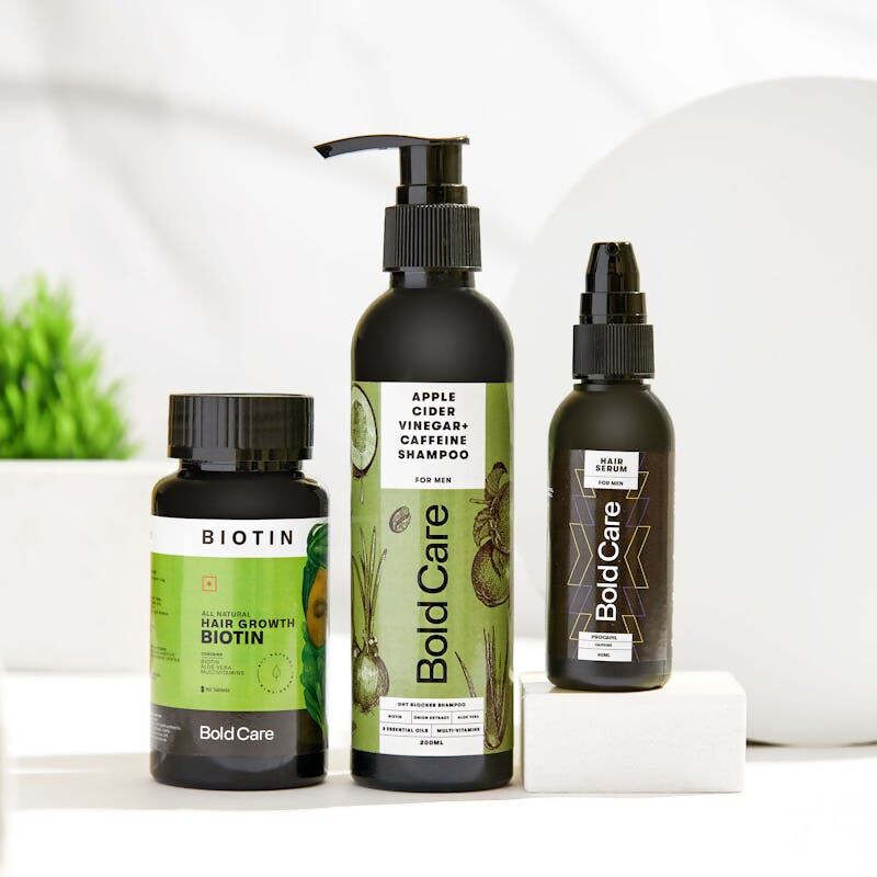 Bold Care DHT Blocker Shampoo + Procapil Serum + Biotin Supplements Combo | Swadesiicart