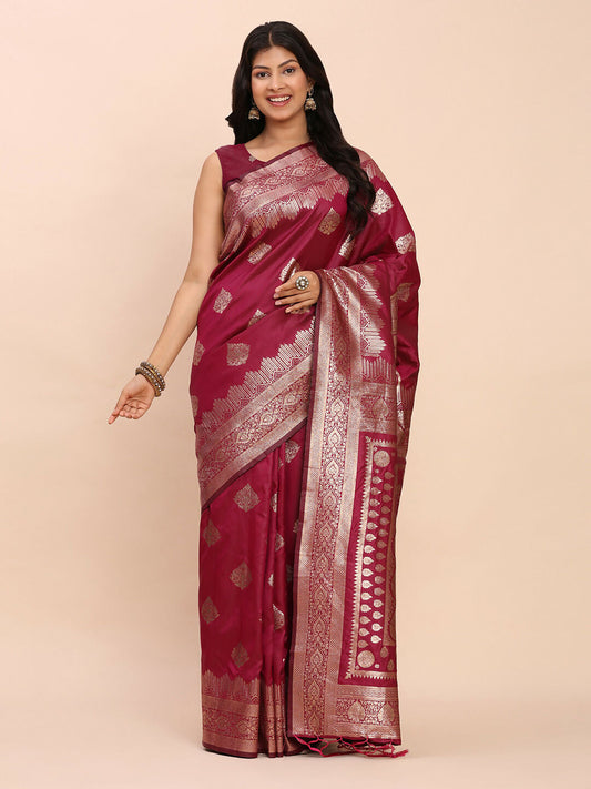 Astita Banarasi Silk Magenta Saree | Swadesiicart