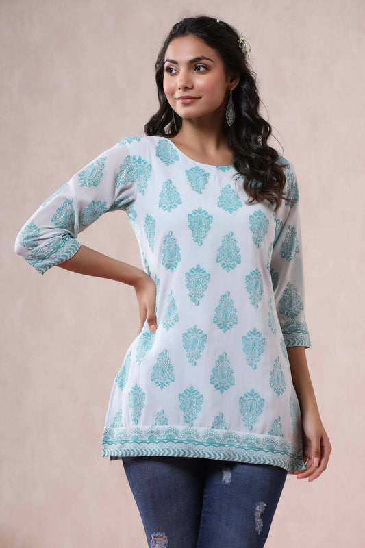 Juniper Women Bluemulti Georgette Printed Straight Tunic | Swadesiicart
