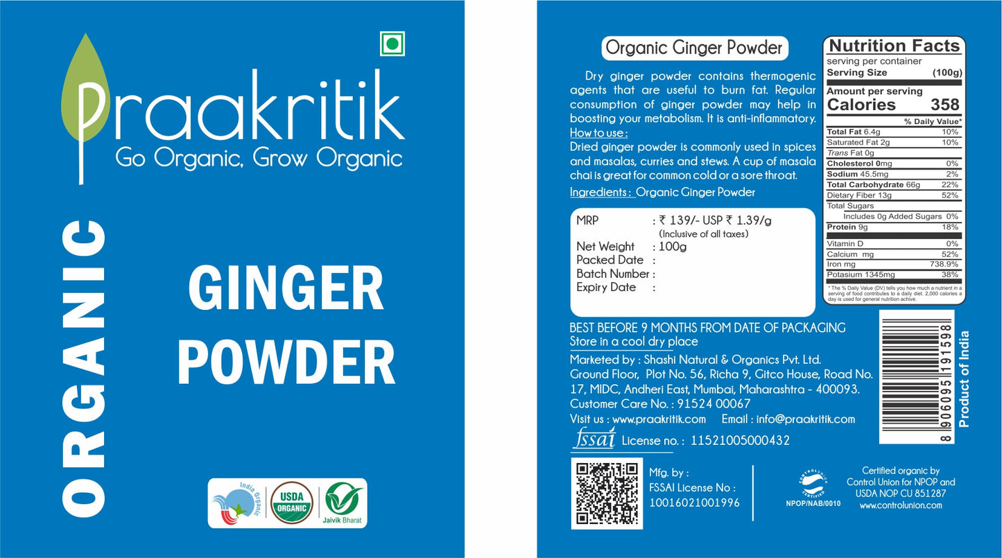Praakritik Organic Ginger Powder - Swadesiicart