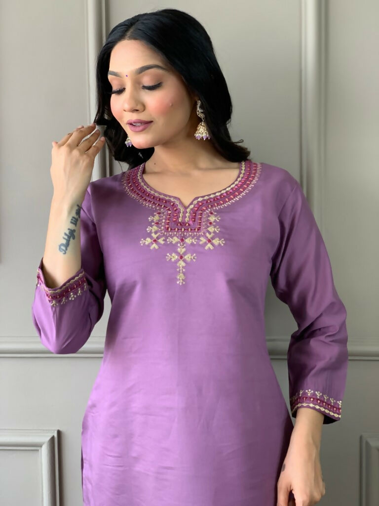 Partywear Designer Purple Viscos Rayon Stitched Suit With Dupatta - Tanisha | Swadesiicart