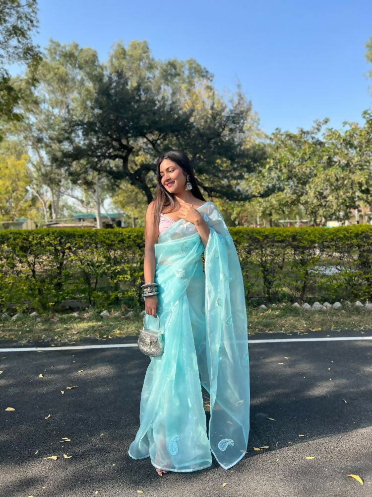 Vamsee Samriddhi Blue Organza Saree - Swadesiicart