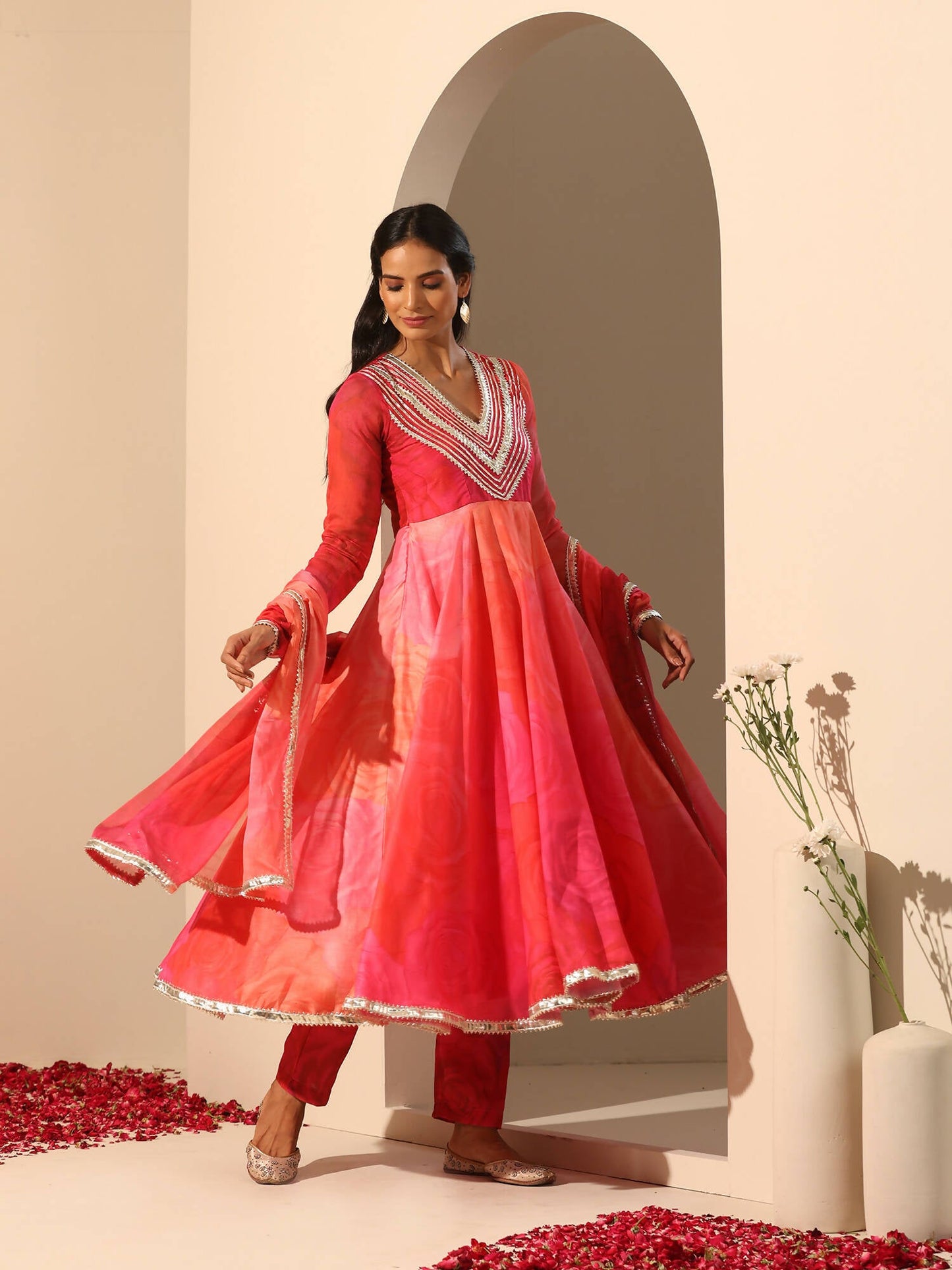 Pomcha Jaipur Pink Gul Bahaar Anarkali Set | Swadesiicart