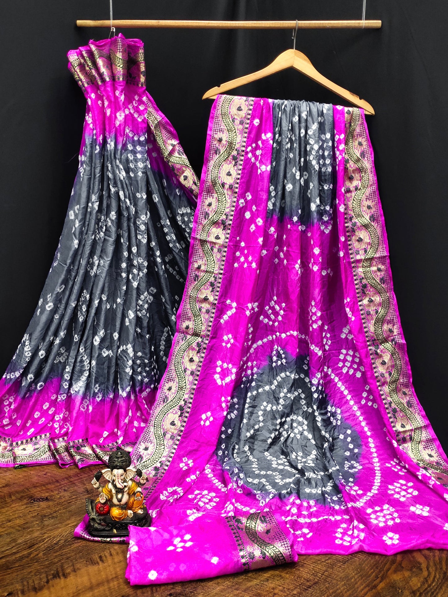 Lorenvalley Premium Pure Bandhej Tapeta Soft light weight silk saree with zari weaving Border - Multicolor - Swadesiicart