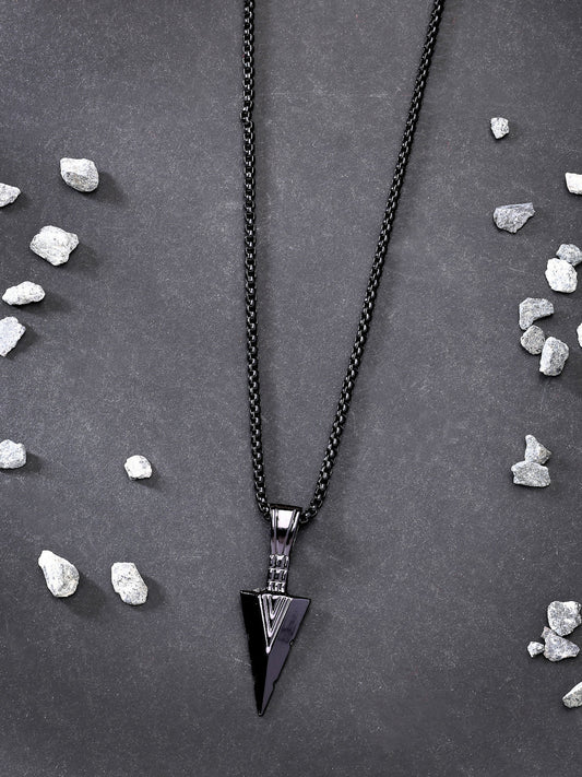 NVR Men's Black Rhodium-Plated Arrow-Shaped Pendant With Chain - NR Retail-NVR