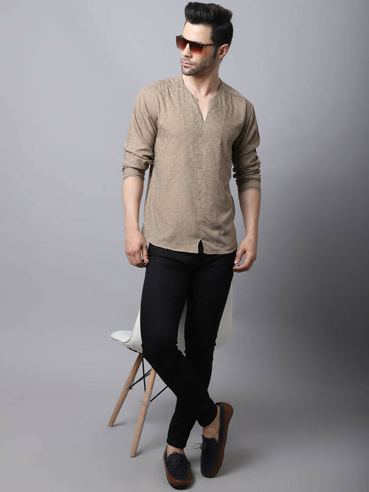 Even Apparels Beige Pure Cotton Round Neck Slit Men's Kurta | Swadesiicart
