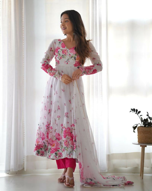 Joban Fashion White Kurta Set Organza Sequin Embroidery Work