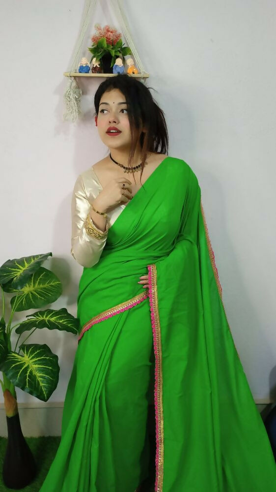 Exclusive Collection Beautiful Khadi Cotton Handloom Saree With Beautiful Zari Border - Parrot Green - Swadesiicart