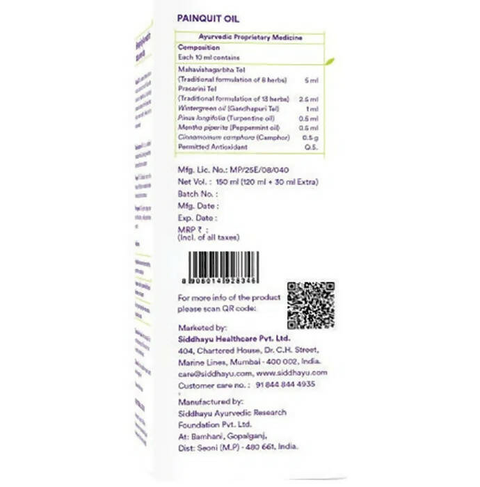 Siddhayu Ayurveda Painquit Oil - Swadesiicart