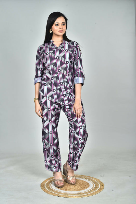 Morchari Digital Print Semi Muslin Co-Ord Set Top & Trouser-Multicolor - Swadesiicart