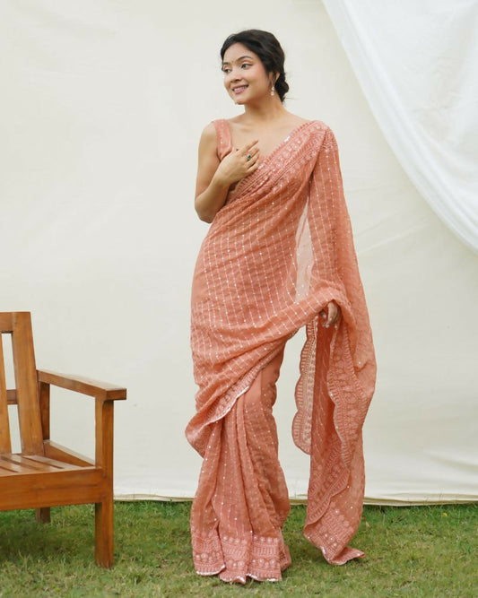 Vamsee Saraswati Orange Georgette Saree - Swadesiicart