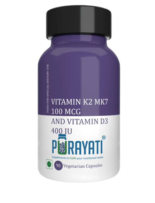 Purayati Vitamin K2 MK7 100 mcg And Vitamin D3, 400 IU Capsules | Swadesiicart