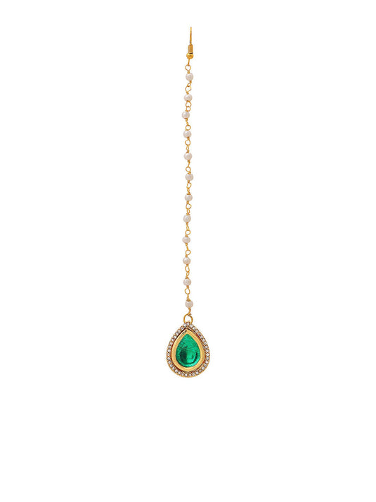 Ruby Raang Tear Drop Green Meenakari with Diamond Maang Tikka | Swadesiicart