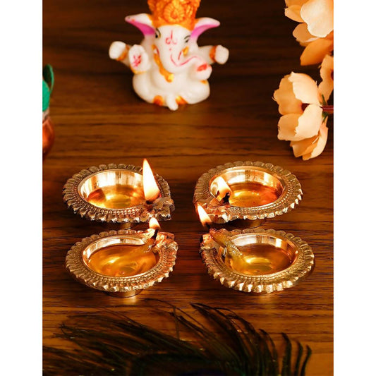 eCraftIndia Set of 4 Handcrafted Brass Diyas | Swadesiicart