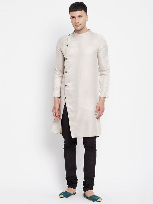 Even Apparels Beige Rayon Men's Sherwani Kurta With Asymetrical Cut | Swadesiicart