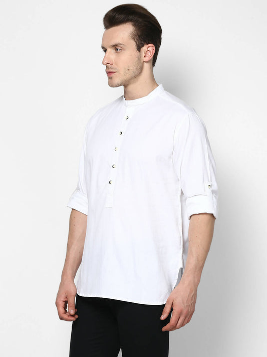 Even Apparels Band Collar White Color Pure Cotton Men's Kurta | Swadesiicart