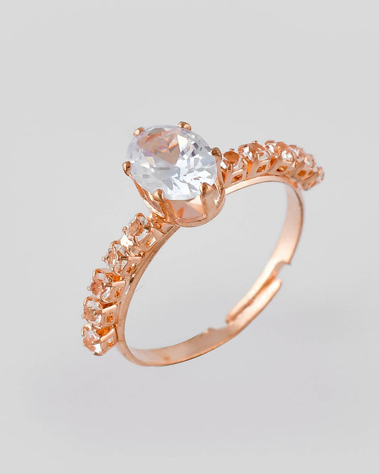 VOJ white CZ-detail Stainless Steel Cubic Zirconia Gold-Polished adjustable finger Ring