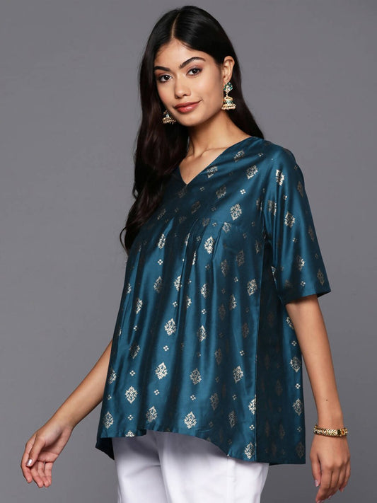 Ahalyaa Women's Traditional wear Tunic - Teal Blue | Swadesiicart