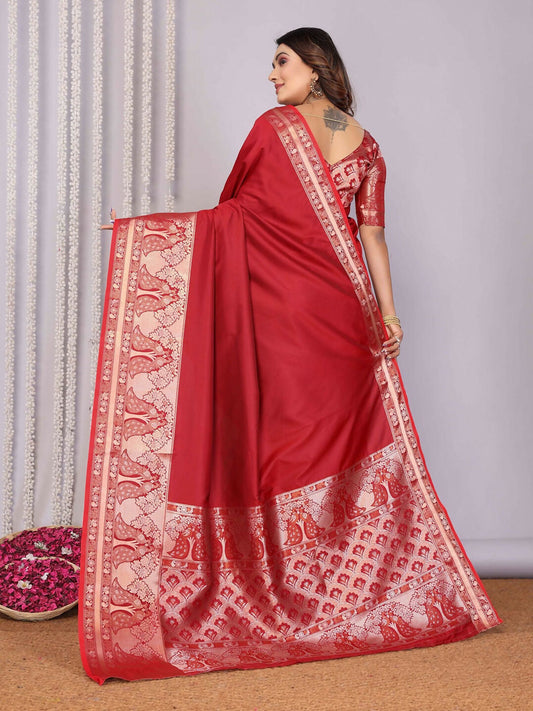 Joban Fashion Red Woven Banarasi Silk Sarees | Swadesiicart