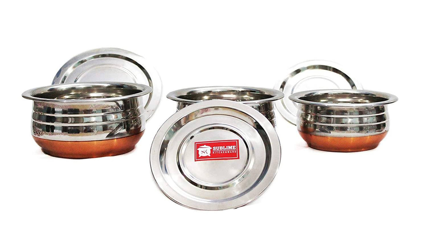 Sublime Kitchenware Set of 3 Stainless Steel Copper Bottom Handi with Lid - Swadesiicart