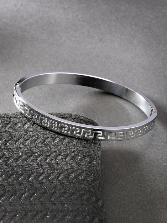NVR Men's Silver-Plated Stainless Steel Kada Bracelet