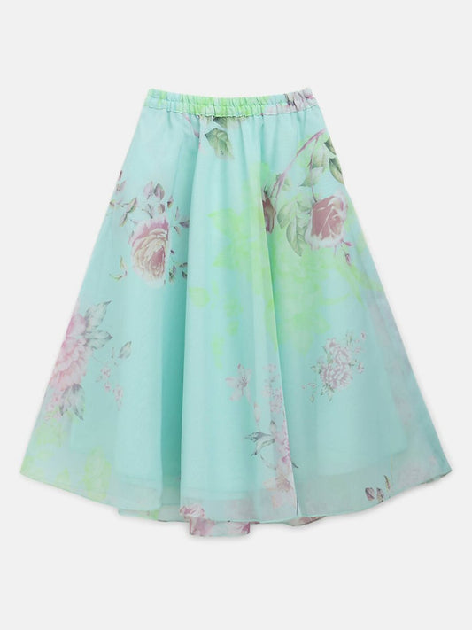 Ahalyaa Aqua Blue Organza Printed Lehenga Choli For Kids For Girls | Swadesiicart