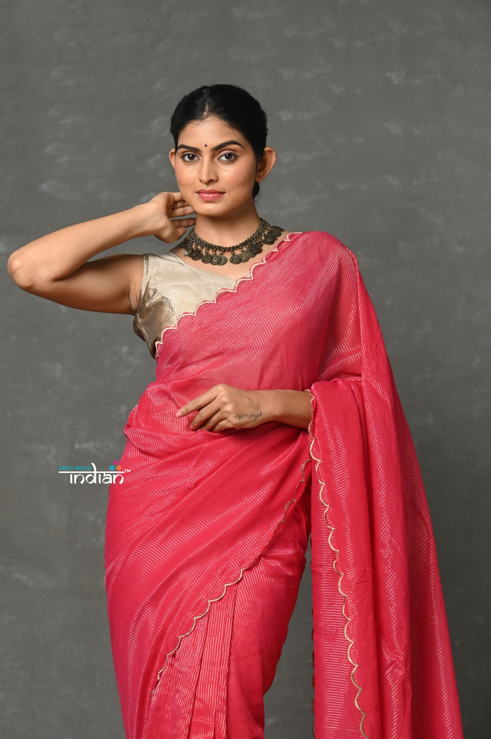 Very Much Indian Mul Cotton Zari Design Handloom Woven Swadesiicart - Rani Pink