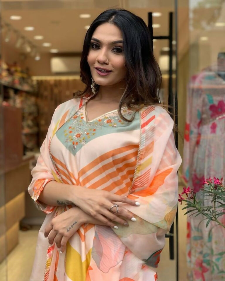 Partywear Designer Maslin Multi Stitched Suit With Dupatta - Tanisha | Swadesiicart