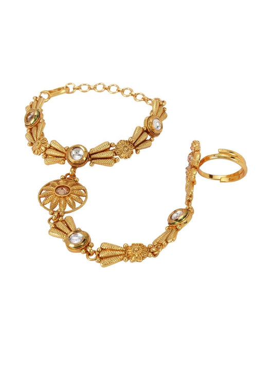 Priyaasi Designer Gold-Polished Hathphul For Women And Girls - Swadesiicart