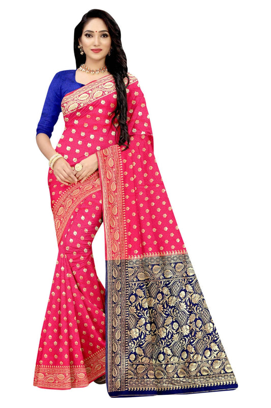 Vamika Pink Weaving Banarasi Jacquard Saree | Swadesiicart