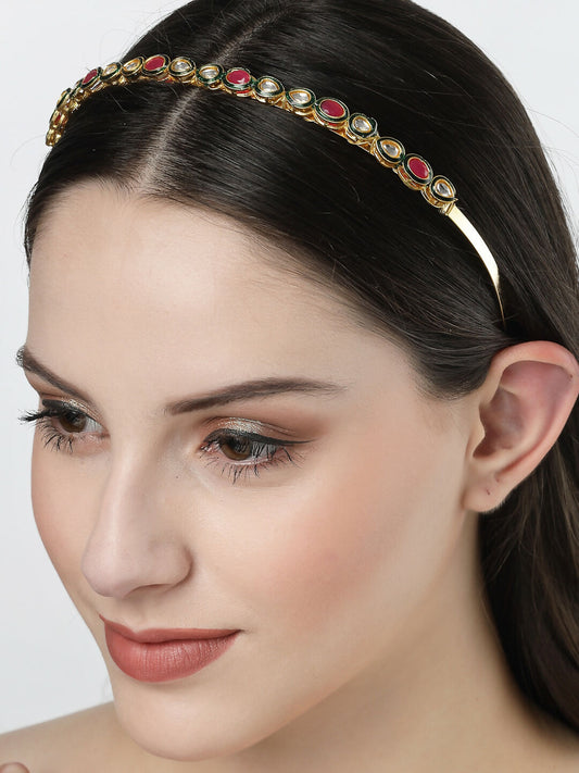 NVR Women's Multi colour Kundan Gold-Polished Embellished Hairband - NR Retail-NVR