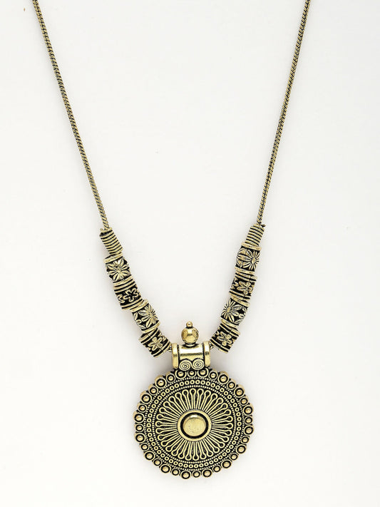 NVR Women's Gold-Polished Circular Shape Pendant with Chain | Swadesiicart