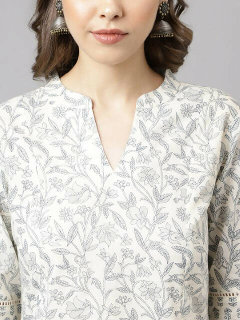 FIORRA Women's Off White Cotton A-Line Kurta Palazzo Set - Swadesiicart