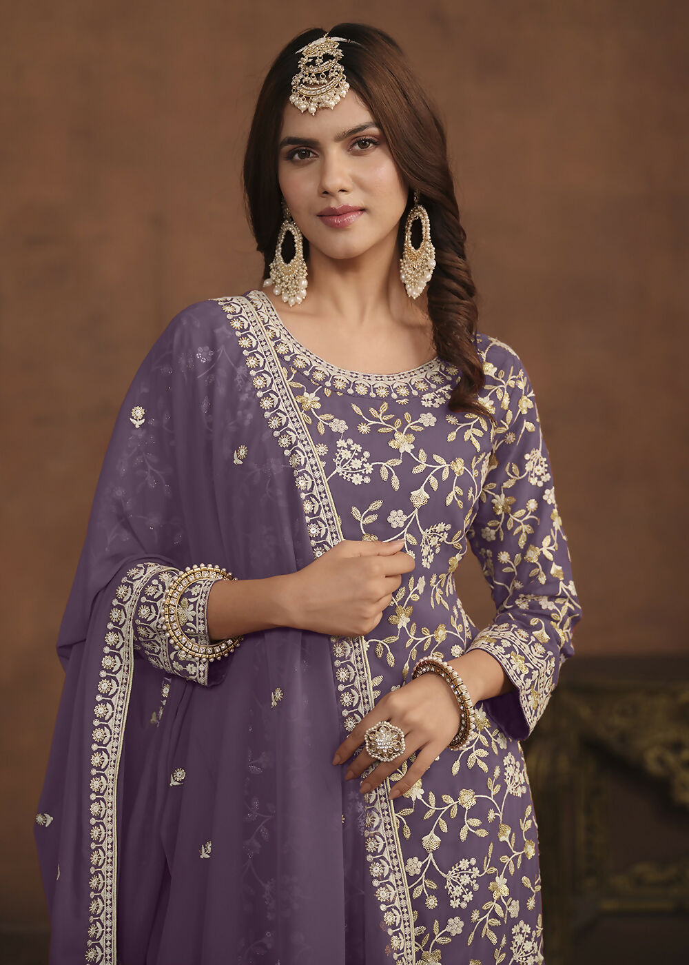 Faux Georgette Purple Embroidered Festive Salwar Suit - Emponline | Swadesiicart