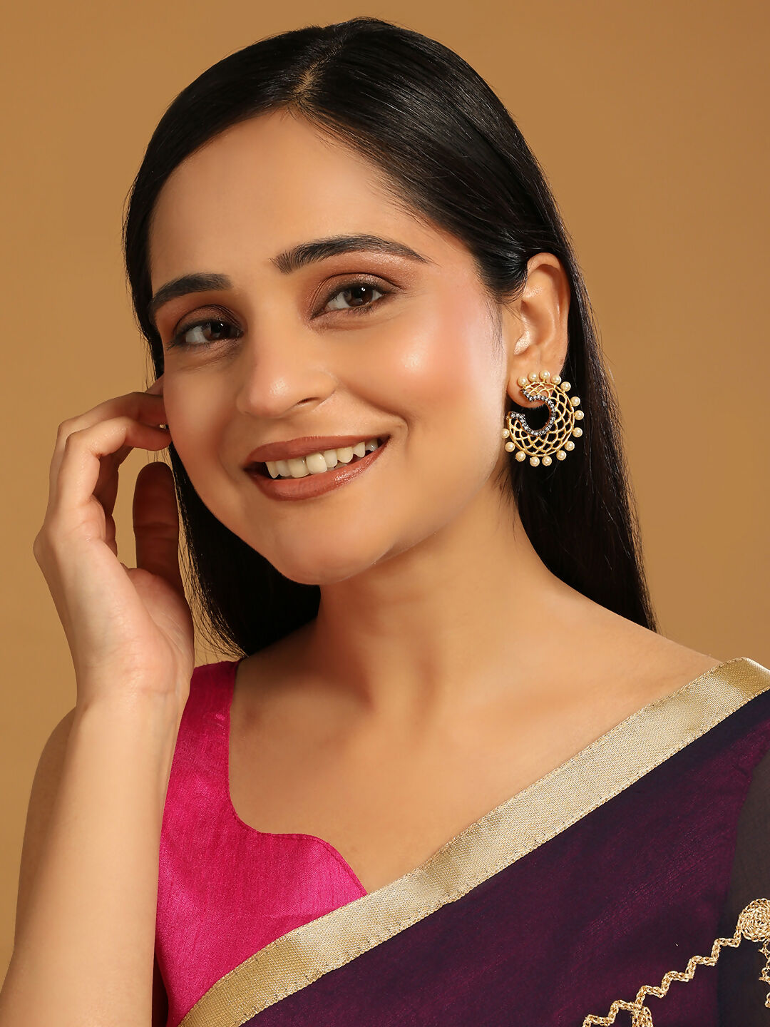 Nuyug 22K Gold Plated Celestial Filigree Earrings | Swadesiicart