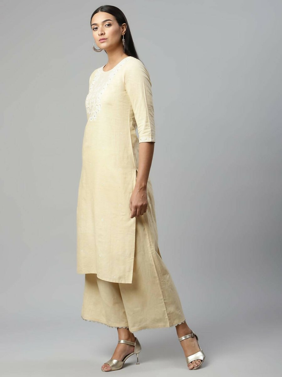 Ahalyaa Womens Chiku Pure Cotton Printed Kurta Palazzo Set | Swadesiicart