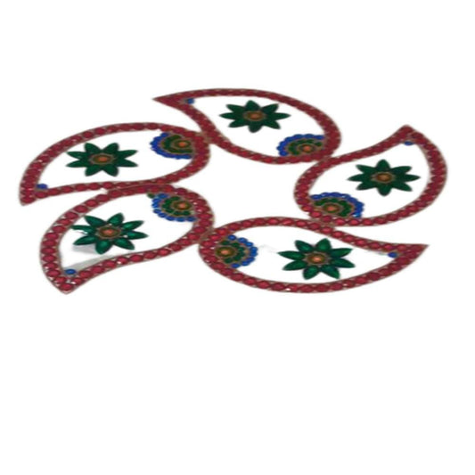 Kundan HandiKrafts Handcrafted Red & Green Colour Kundan Rangoli - Aahana - The Bliss Store